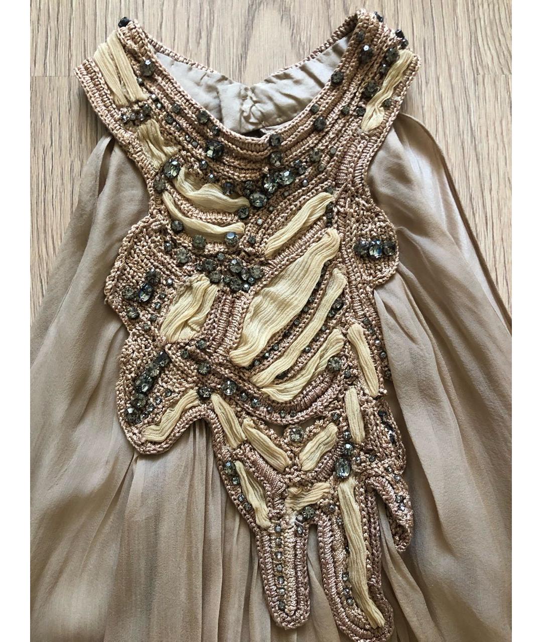 ALBERTA FERRETTI Золотое шелковое коктейльное платье, фото 4