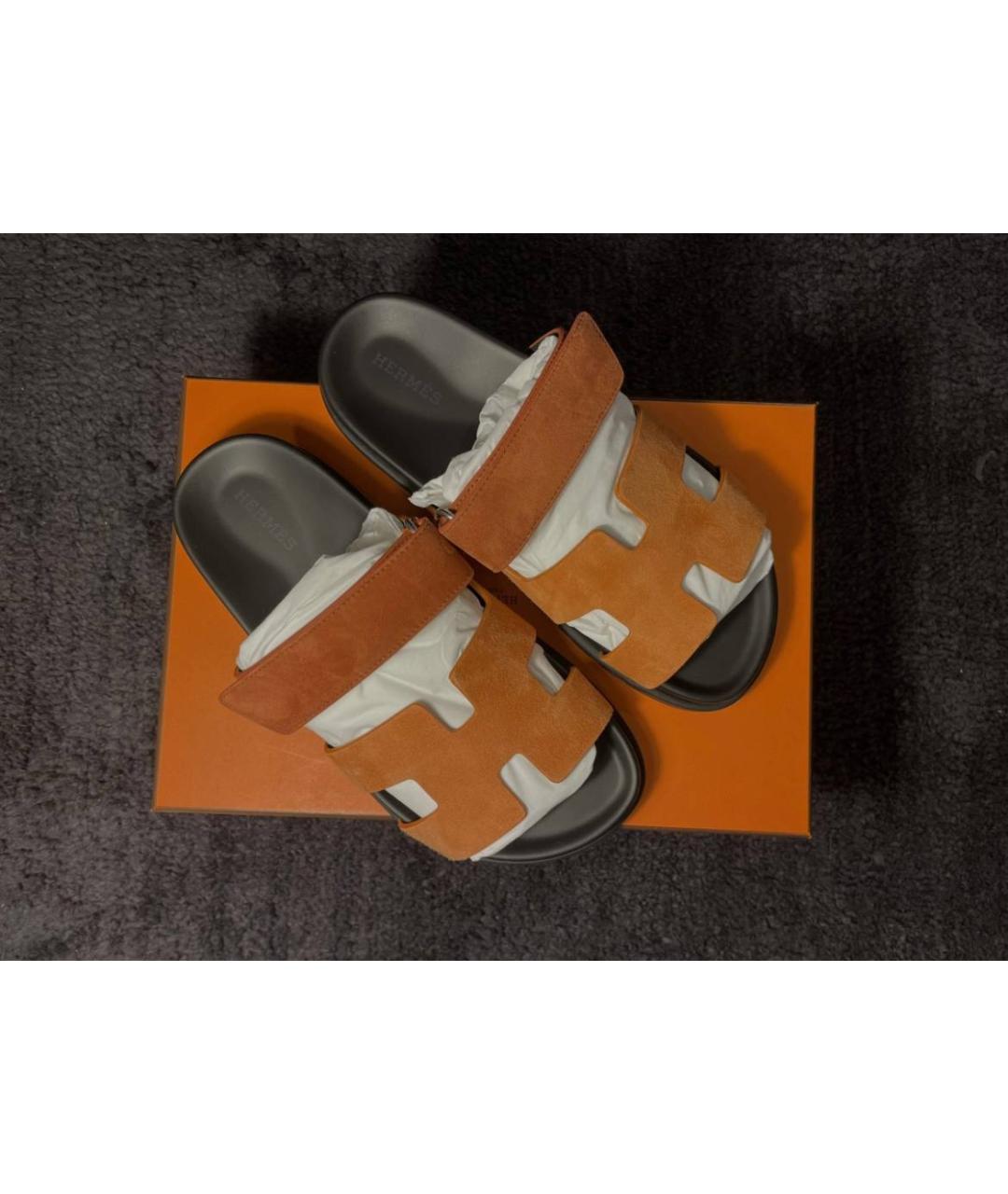 HERMES PRE-OWNED Оранжевое замшевые сандалии, фото 3