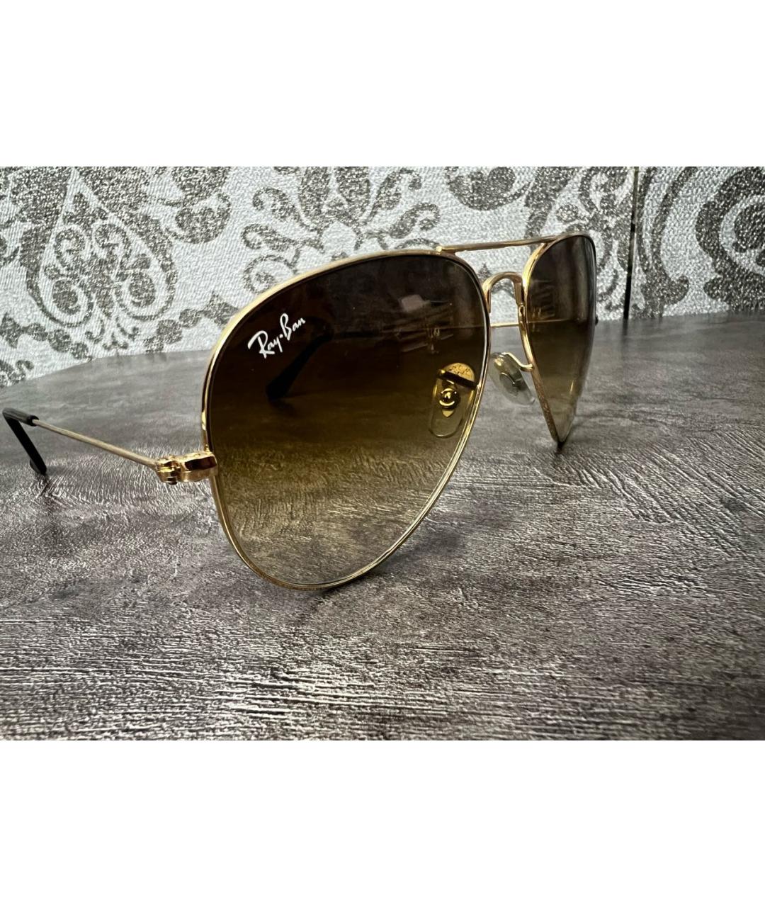 RAY BAN Золотые металлические солнцезащитные очки, фото 3