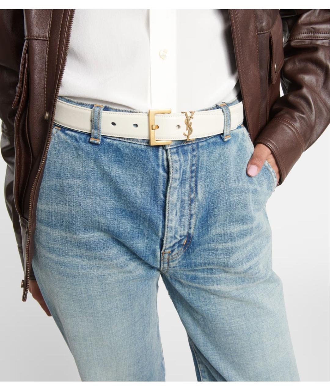 SAINT LAURENT Белый кожаный ремень, фото 3