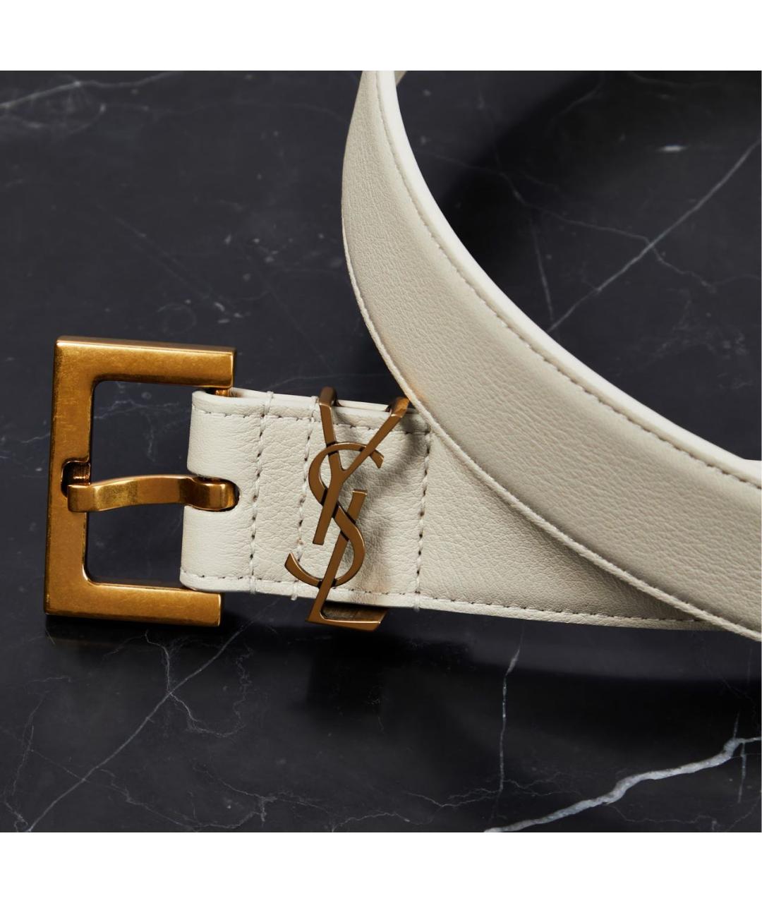 SAINT LAURENT Белый кожаный ремень, фото 2
