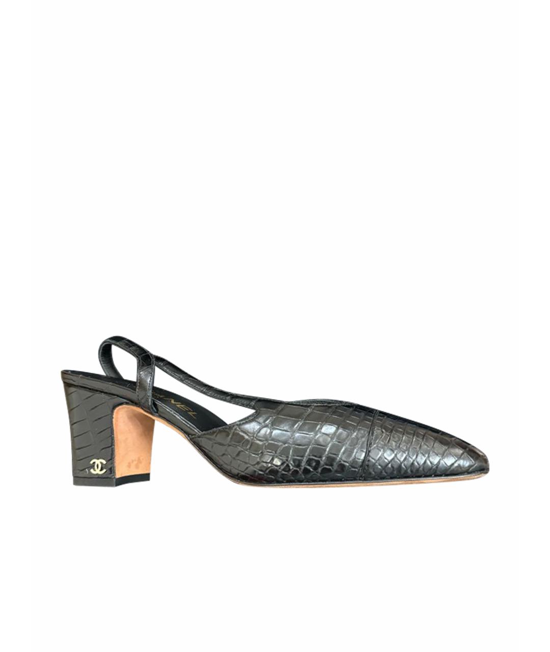 CHANEL PRE-OWNED Черные лодочки на низком каблуке из экзотической кожи, фото 1