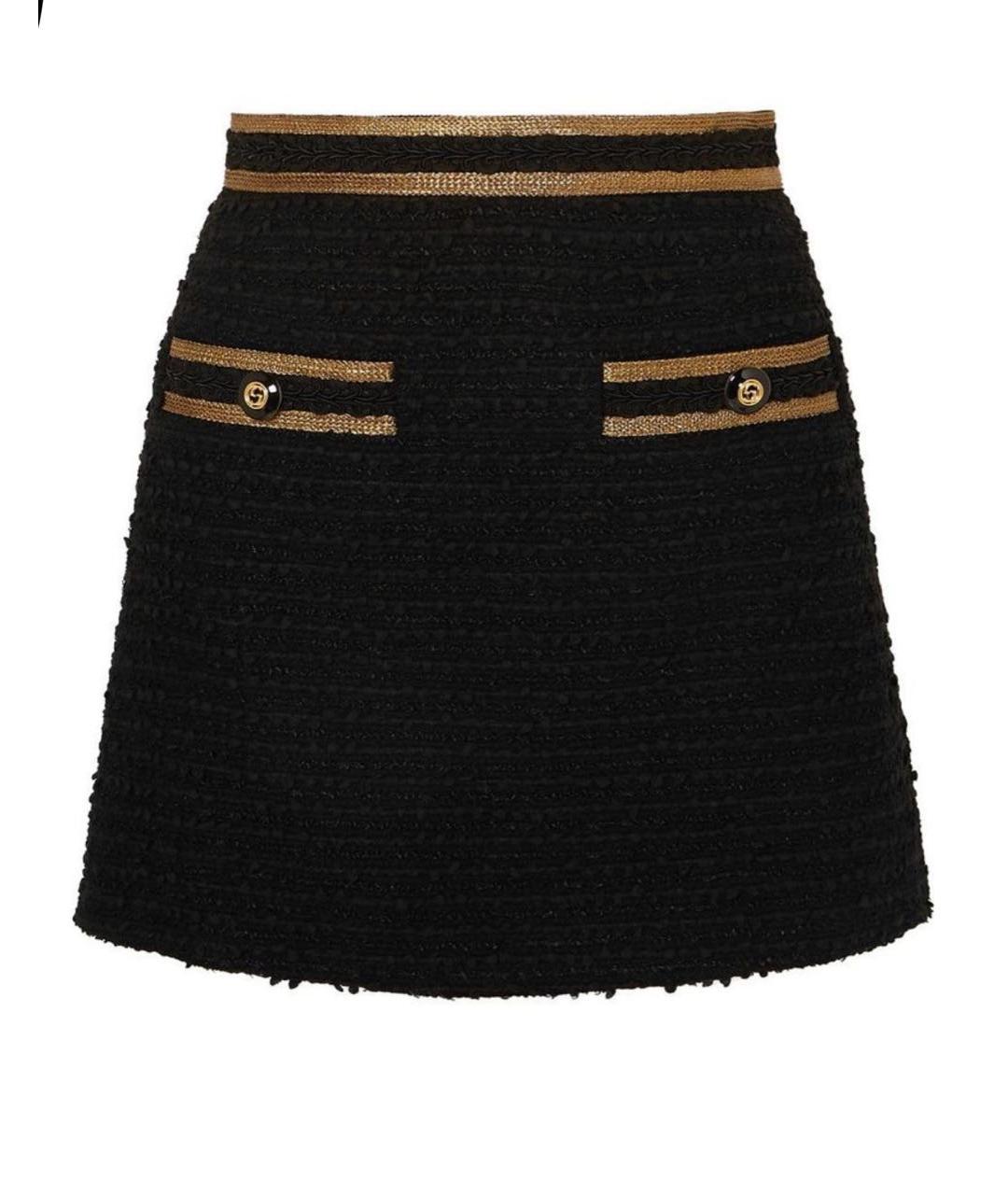 GUCCI Черная твидовая юбка мини, фото 1