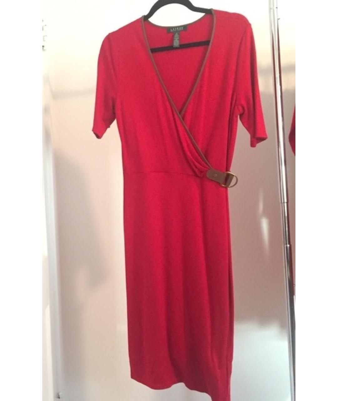 RALPH LAUREN Красное вискозное повседневное платье, фото 7