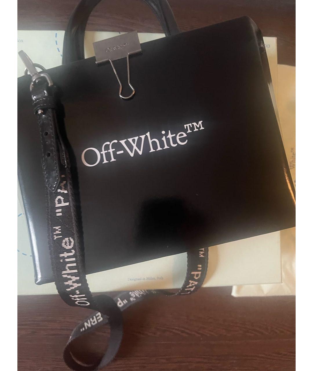 OFF-WHITE Черная кожаная сумка с короткими ручками, фото 6