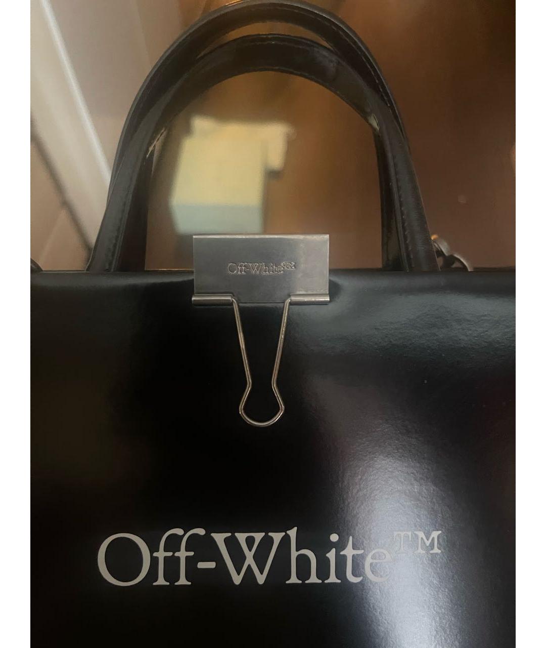 OFF-WHITE Черная кожаная сумка с короткими ручками, фото 9
