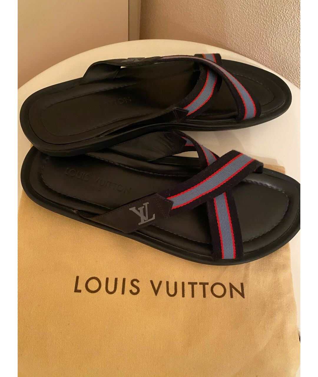 LOUIS VUITTON PRE-OWNED Темно-синие текстильные сандалии, фото 4