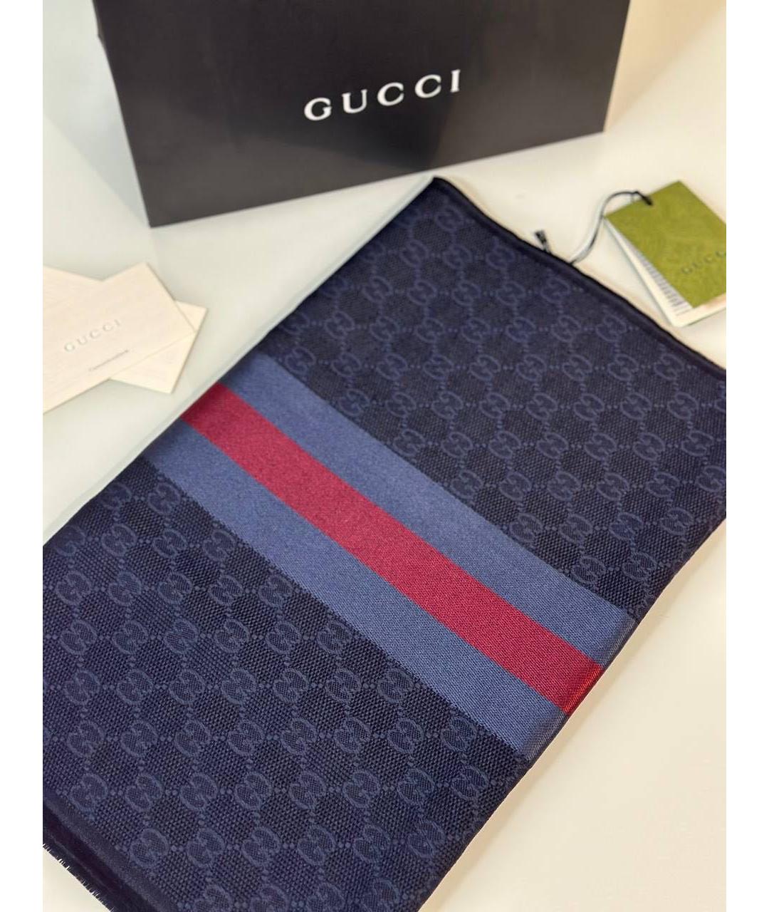 GUCCI Синий шерстяной шарф, фото 5