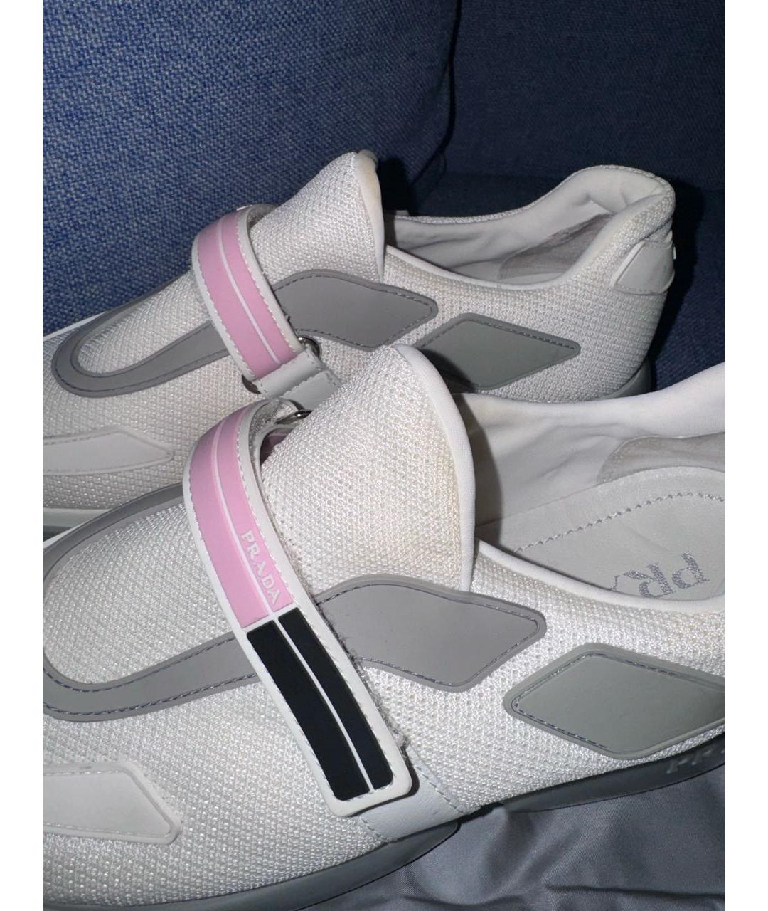 PRADA Белые текстильные кроссовки, фото 4