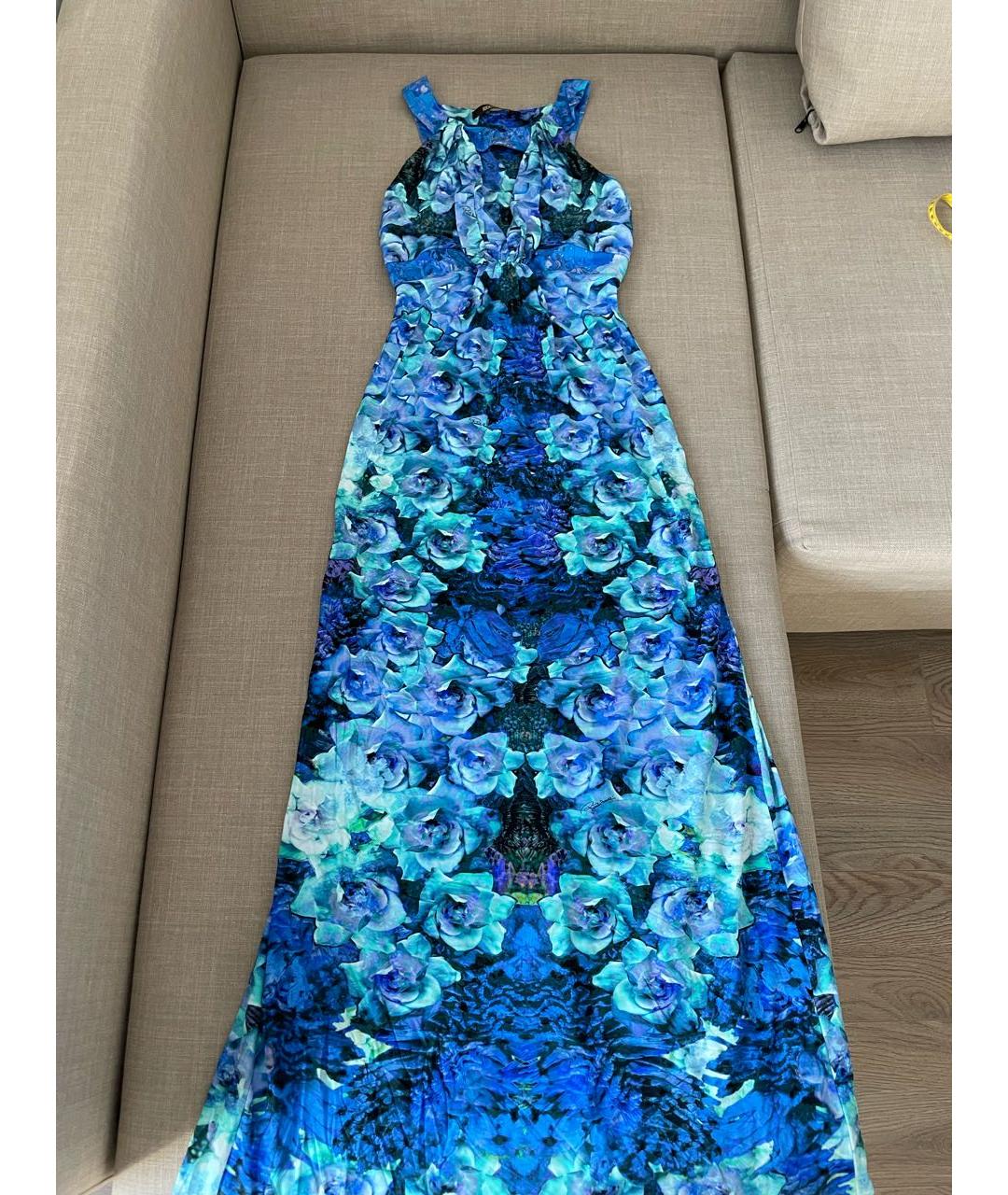 ROBERTO CAVALLI Синее синтетическое вечернее платье, фото 2