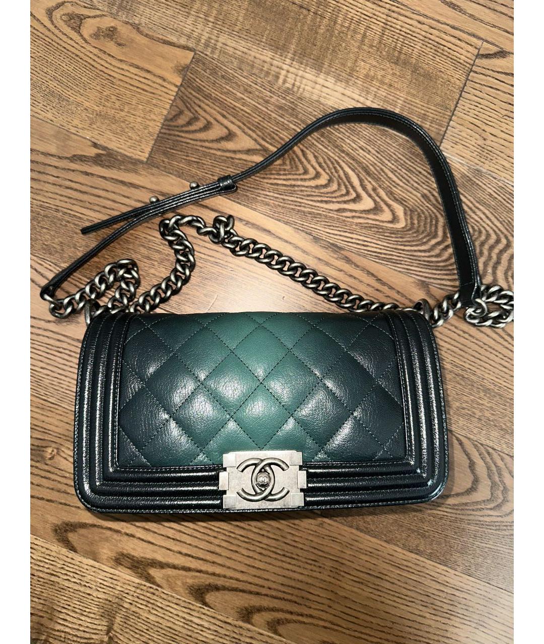 CHANEL PRE-OWNED Зеленая кожаная сумка через плечо, фото 9