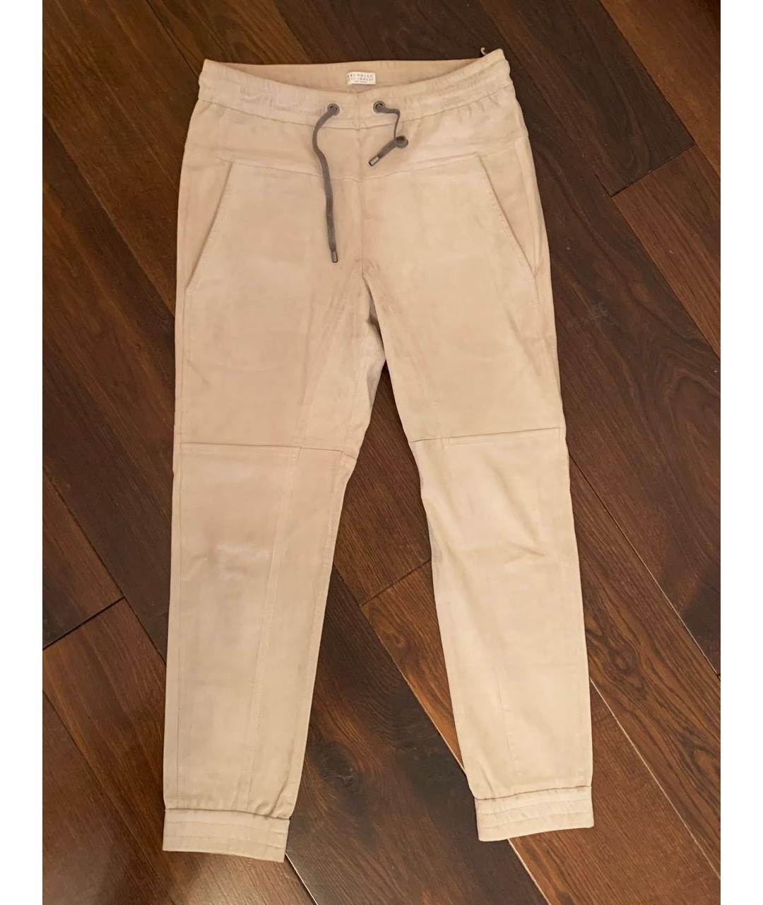 BRUNELLO CUCINELLI Бежевые замшевые брюки узкие, фото 5