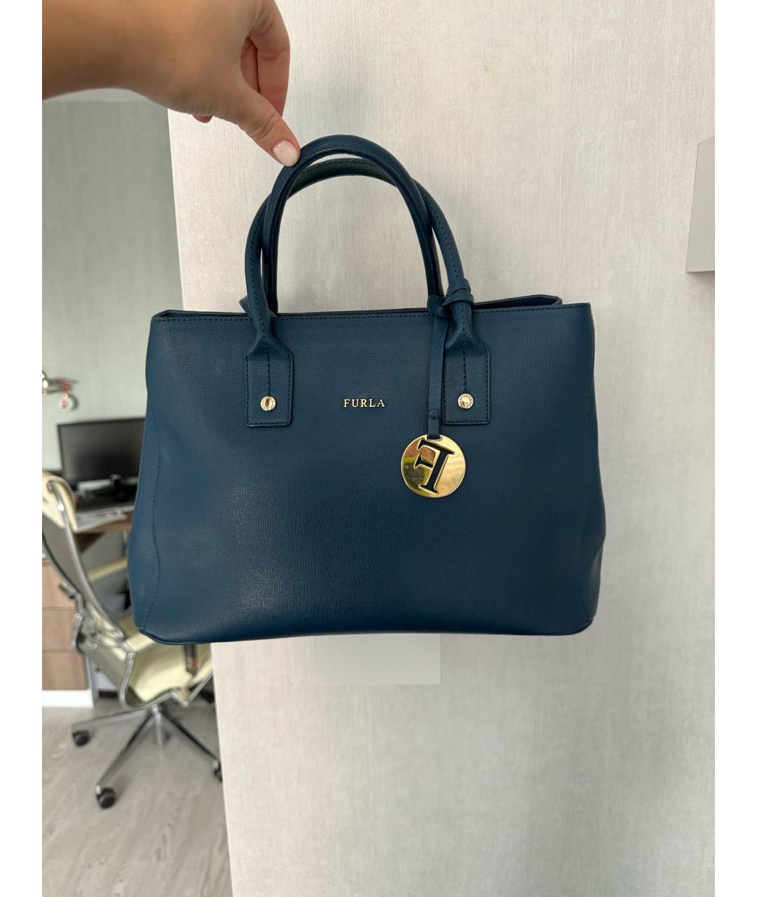 FURLA Синяя кожаная сумка с короткими ручками, фото 5
