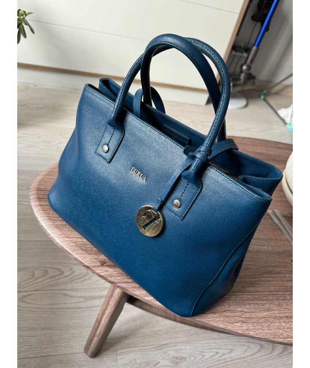 FURLA Синяя кожаная сумка с короткими ручками, фото 2