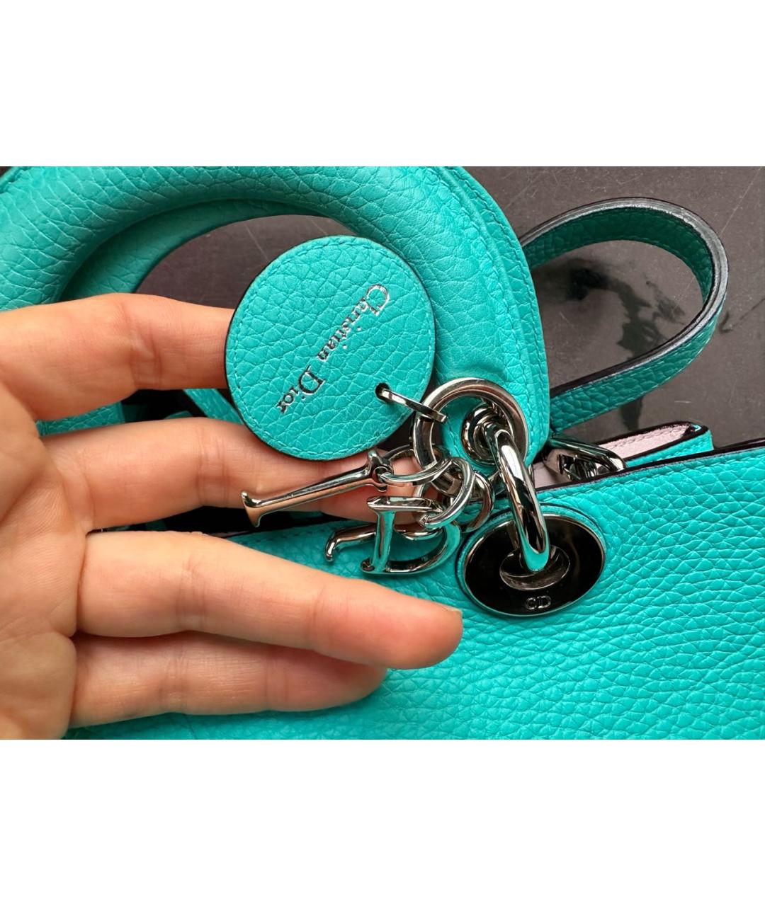 CHRISTIAN DIOR Голубая кожаная сумка с короткими ручками, фото 6