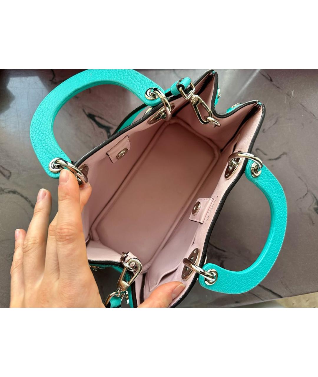 CHRISTIAN DIOR Голубая кожаная сумка с короткими ручками, фото 4