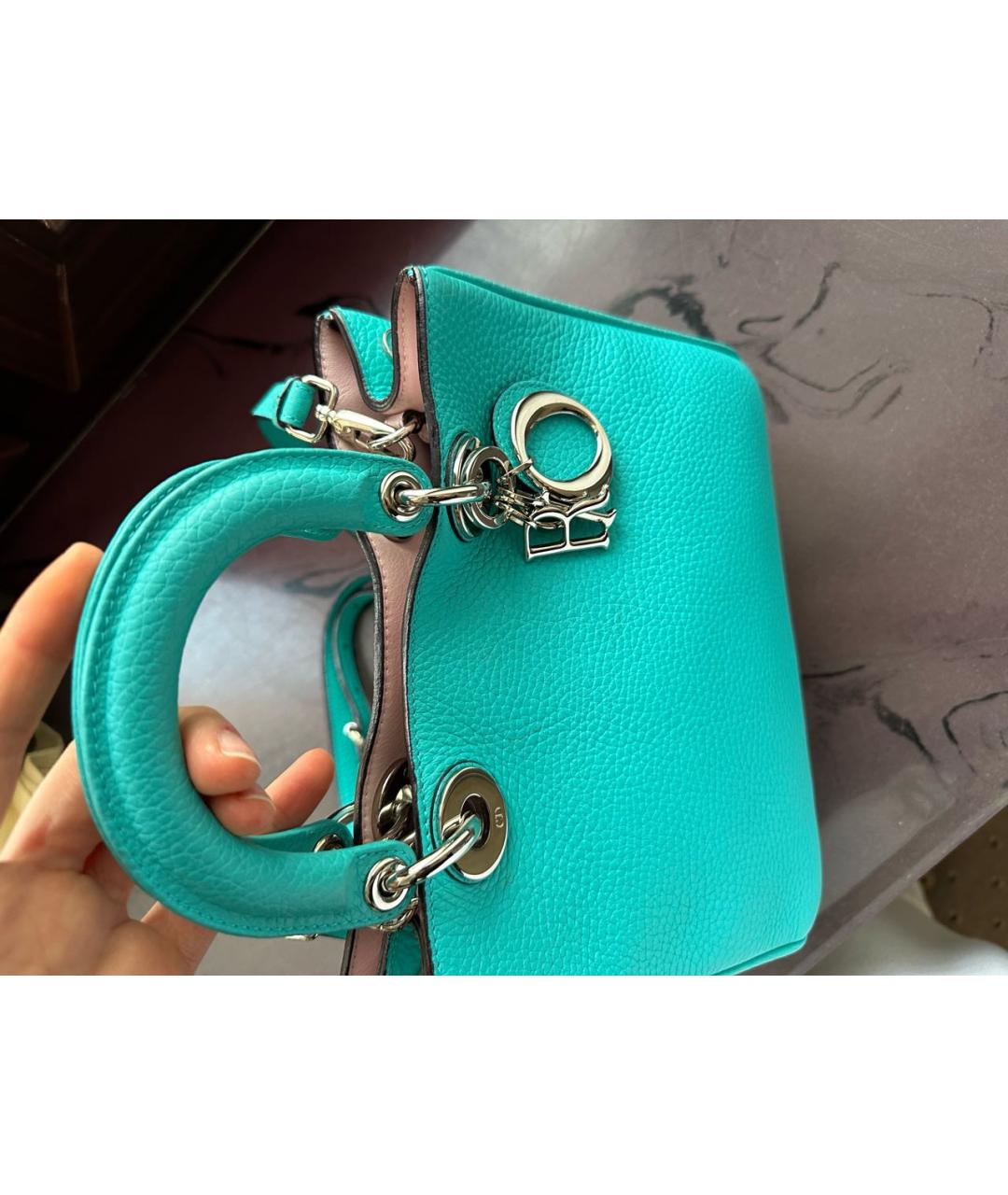 CHRISTIAN DIOR Голубая кожаная сумка с короткими ручками, фото 7