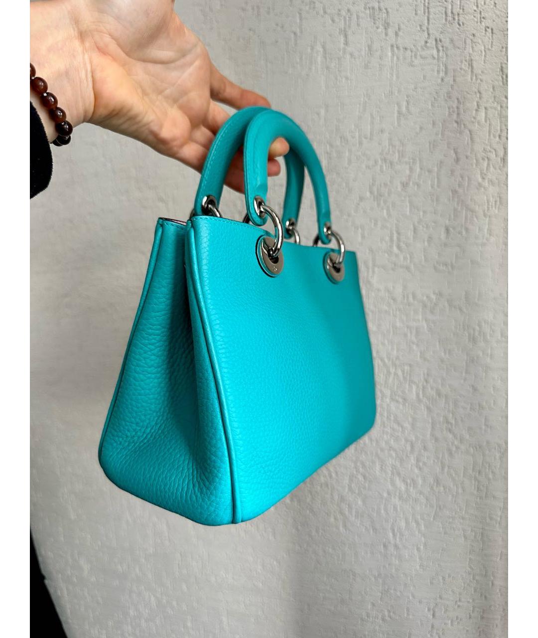 CHRISTIAN DIOR Голубая кожаная сумка с короткими ручками, фото 2