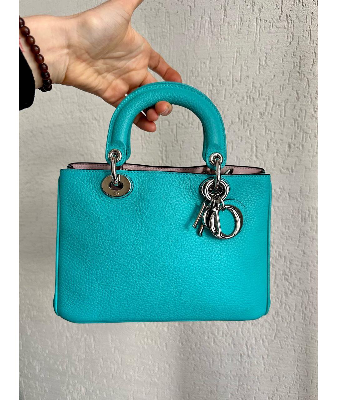 CHRISTIAN DIOR Голубая кожаная сумка с короткими ручками, фото 8