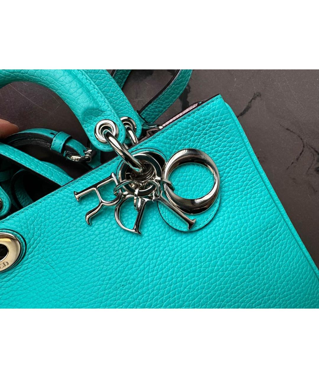 CHRISTIAN DIOR Голубая кожаная сумка с короткими ручками, фото 5