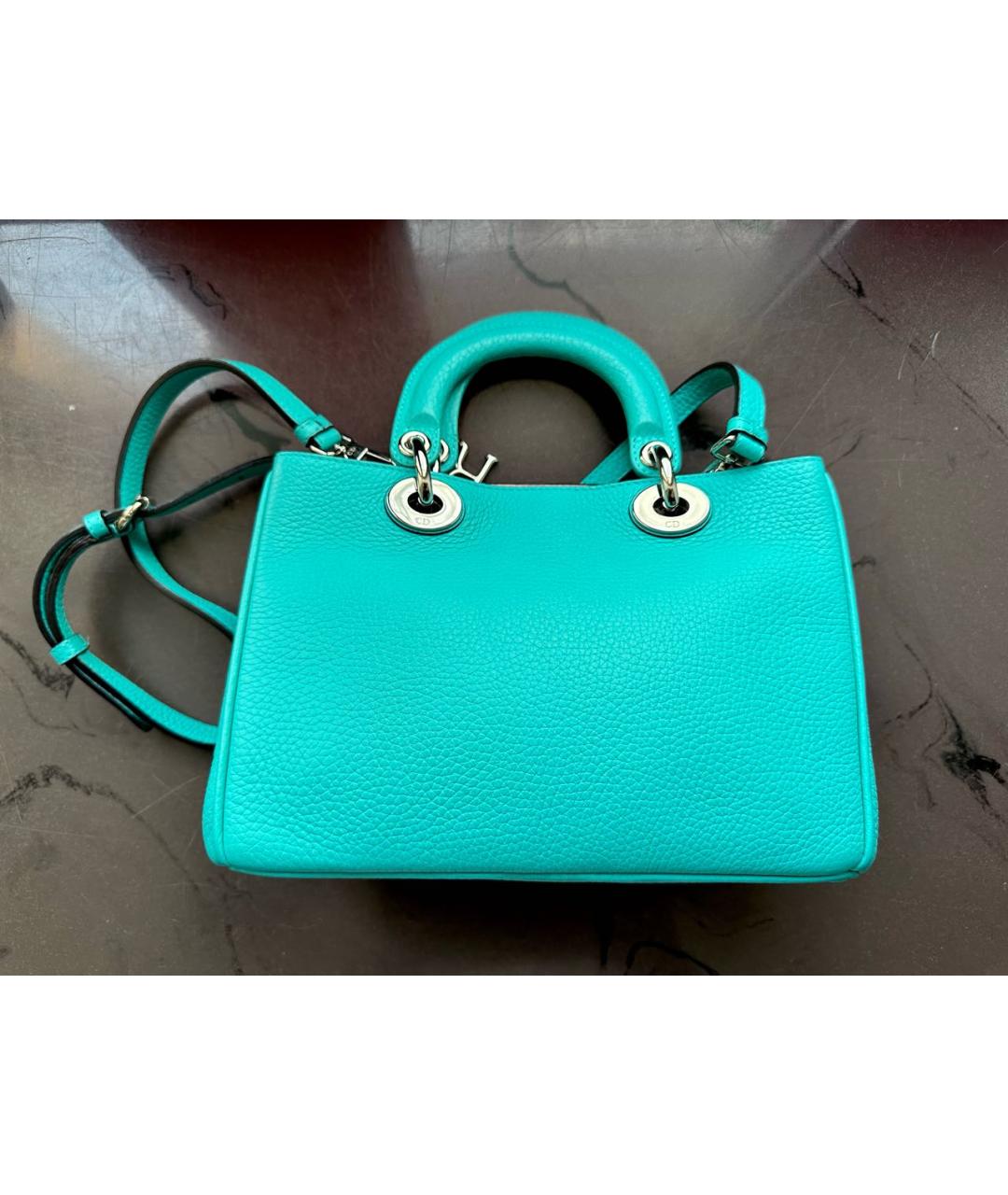 CHRISTIAN DIOR Голубая кожаная сумка с короткими ручками, фото 3