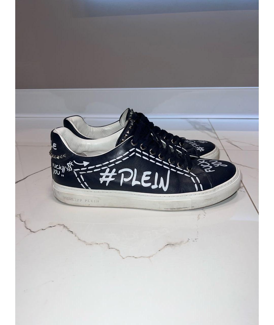 PHILIPP PLEIN Темно-синие кожаные низкие кроссовки / кеды, фото 5