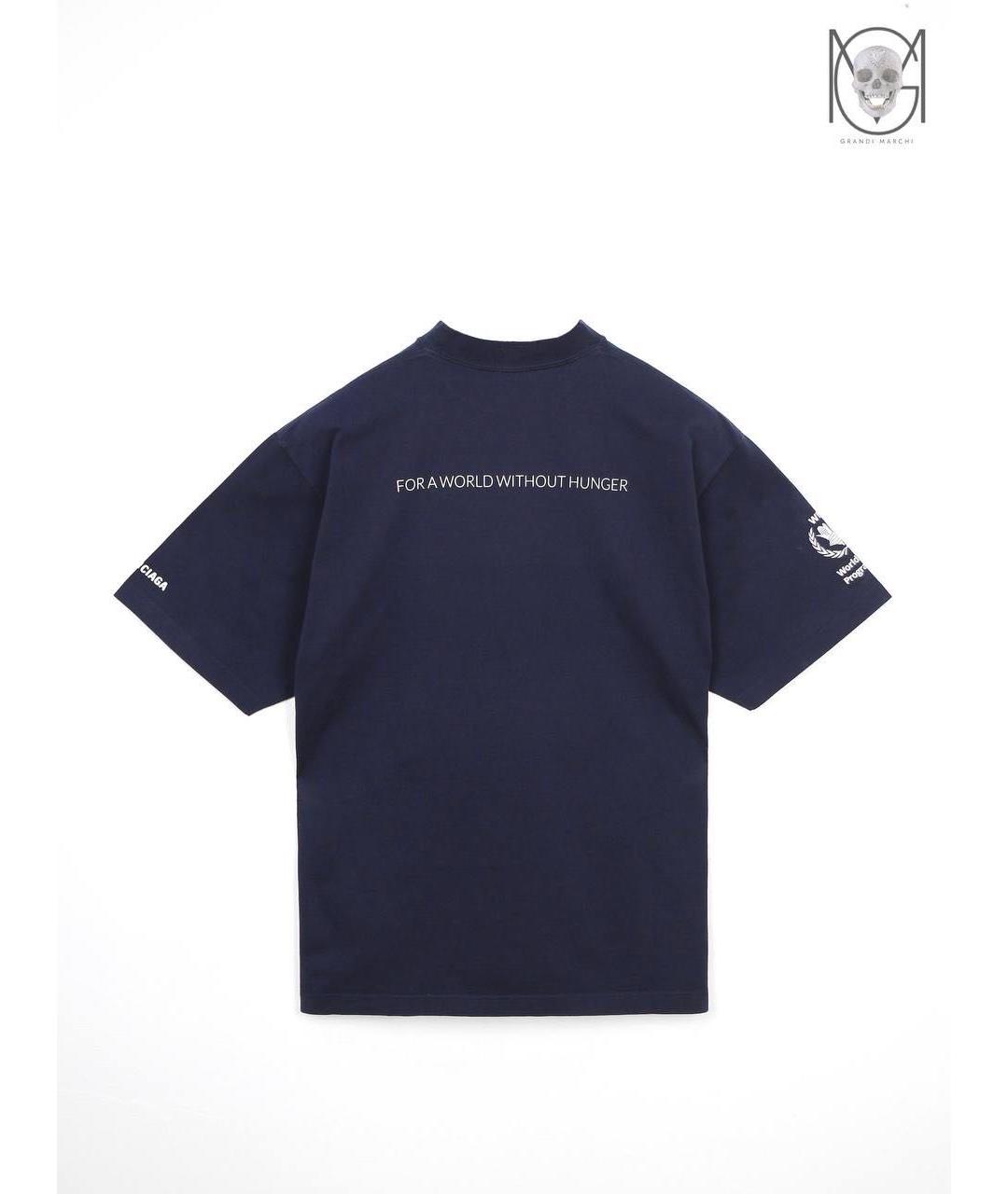 BALENCIAGA Темно-синяя хлопковая футболка, фото 4