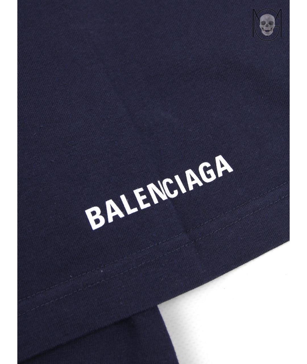 BALENCIAGA Темно-синяя хлопковая футболка, фото 6