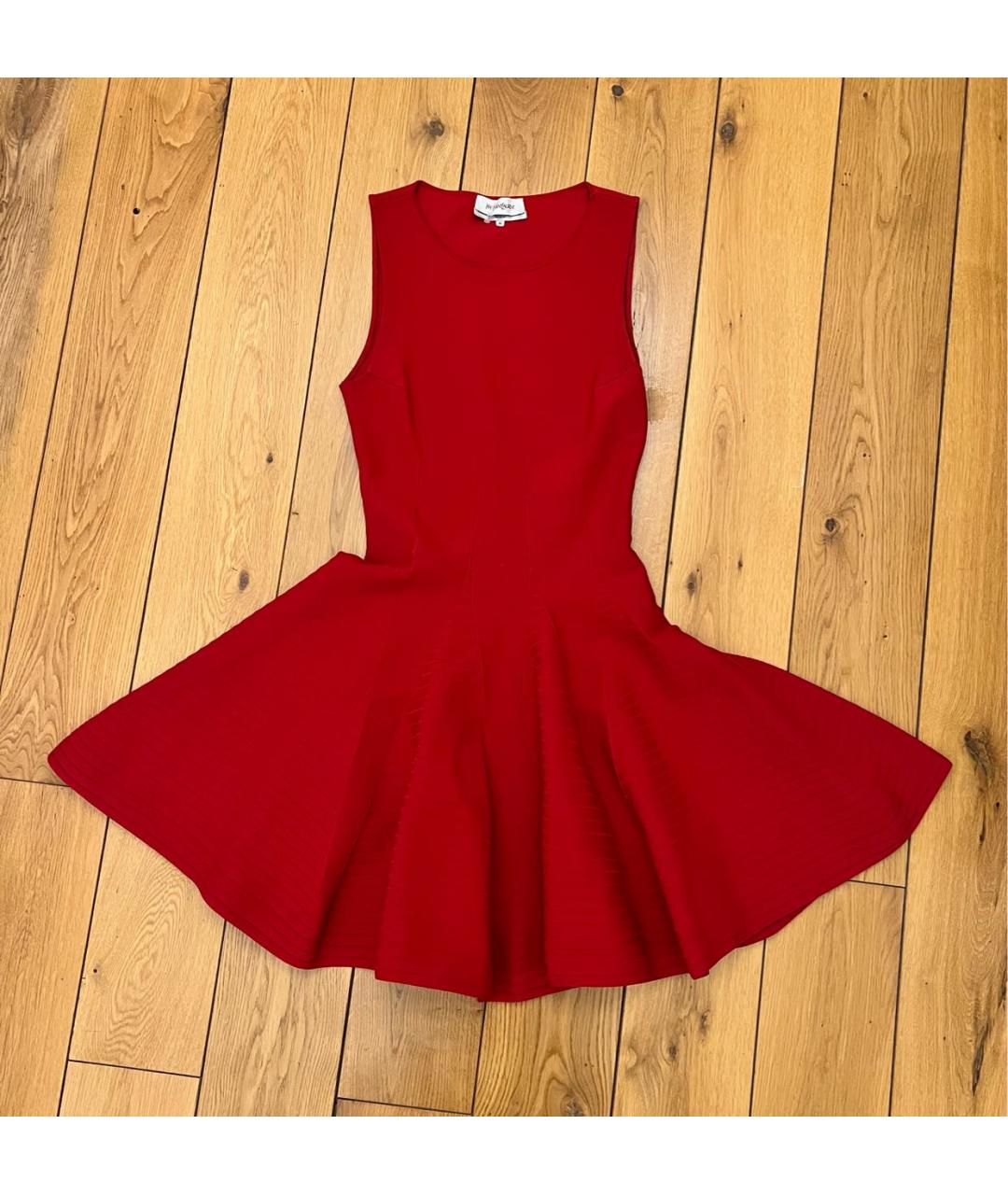 SAINT LAURENT Красное хлопко-эластановое повседневное платье, фото 7