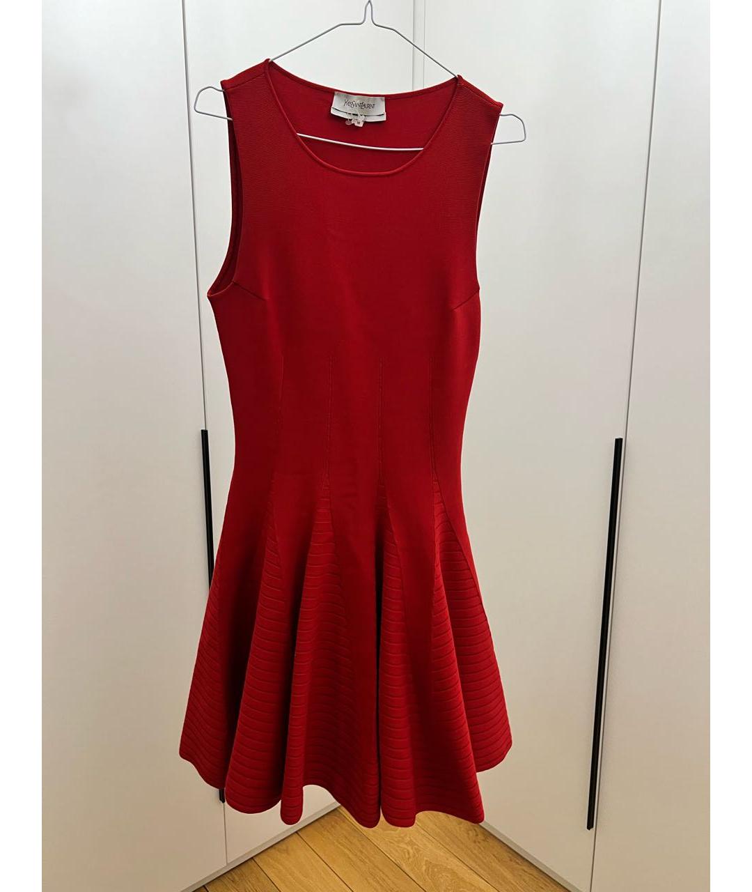 SAINT LAURENT Красное хлопко-эластановое повседневное платье, фото 4