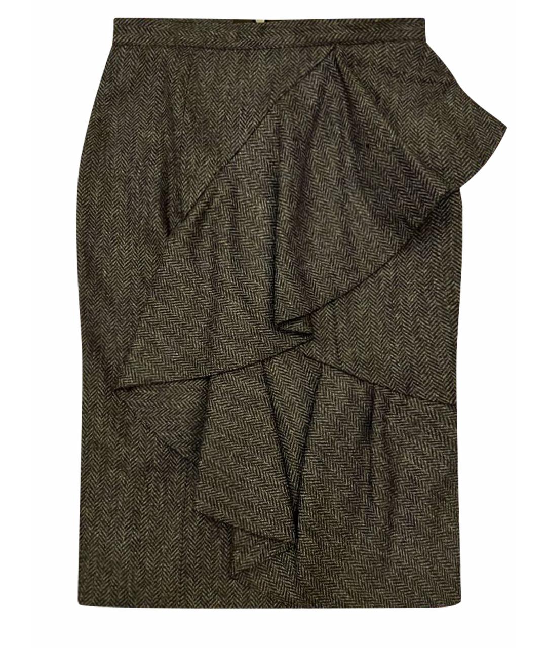 BURBERRY Антрацитовая шерстяная юбка миди, фото 1
