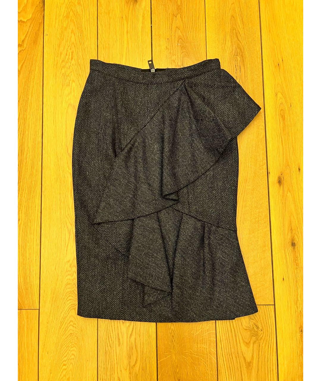 BURBERRY Антрацитовая шерстяная юбка миди, фото 8