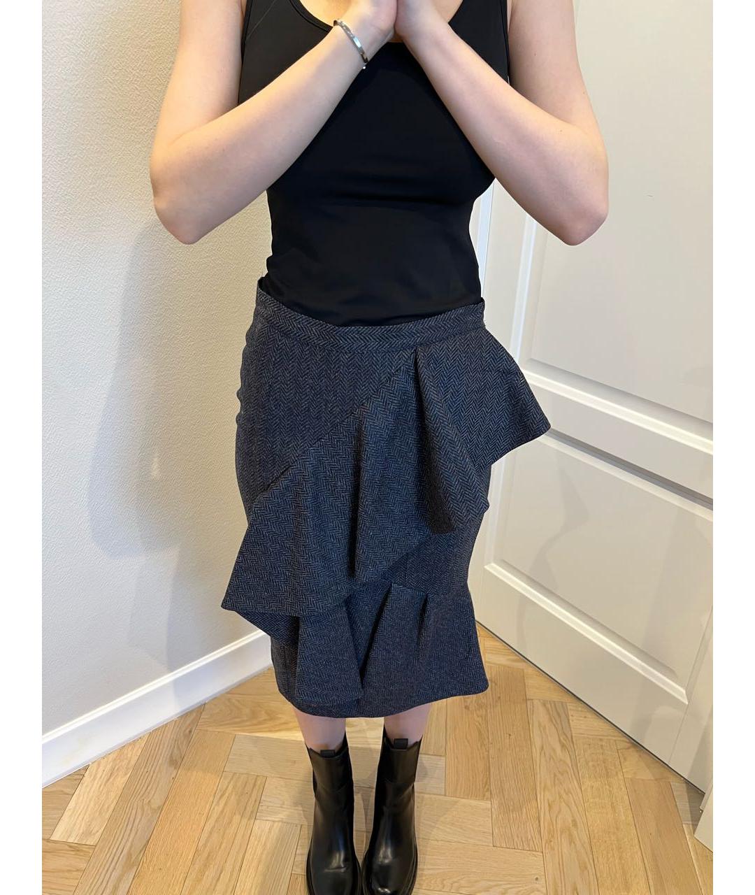 BURBERRY Антрацитовая шерстяная юбка миди, фото 5