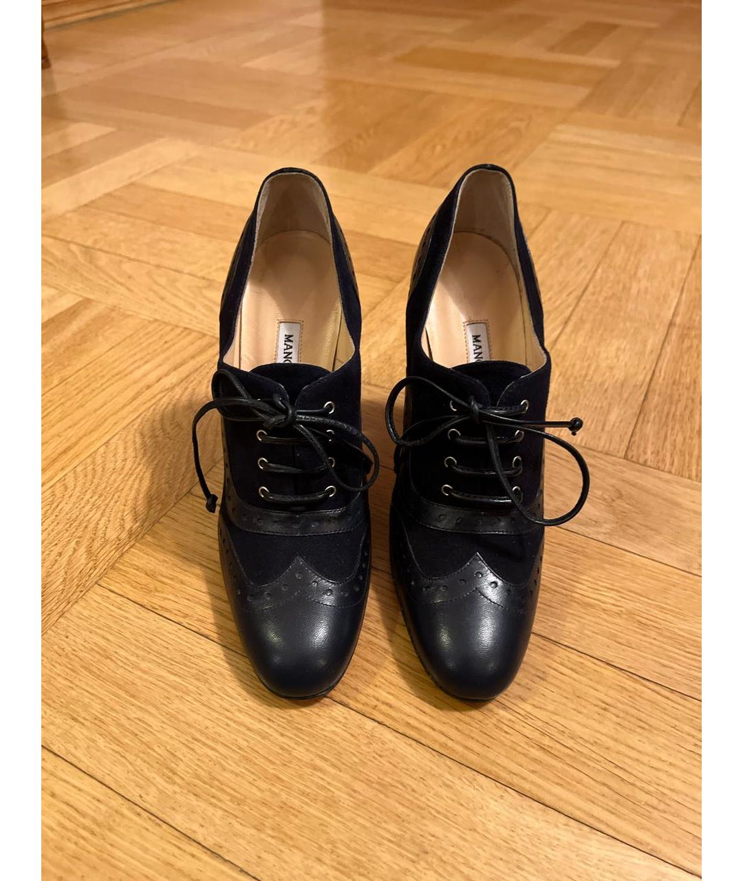 MANOLO BLAHNIK Темно-синие кожаные ботинки, фото 2