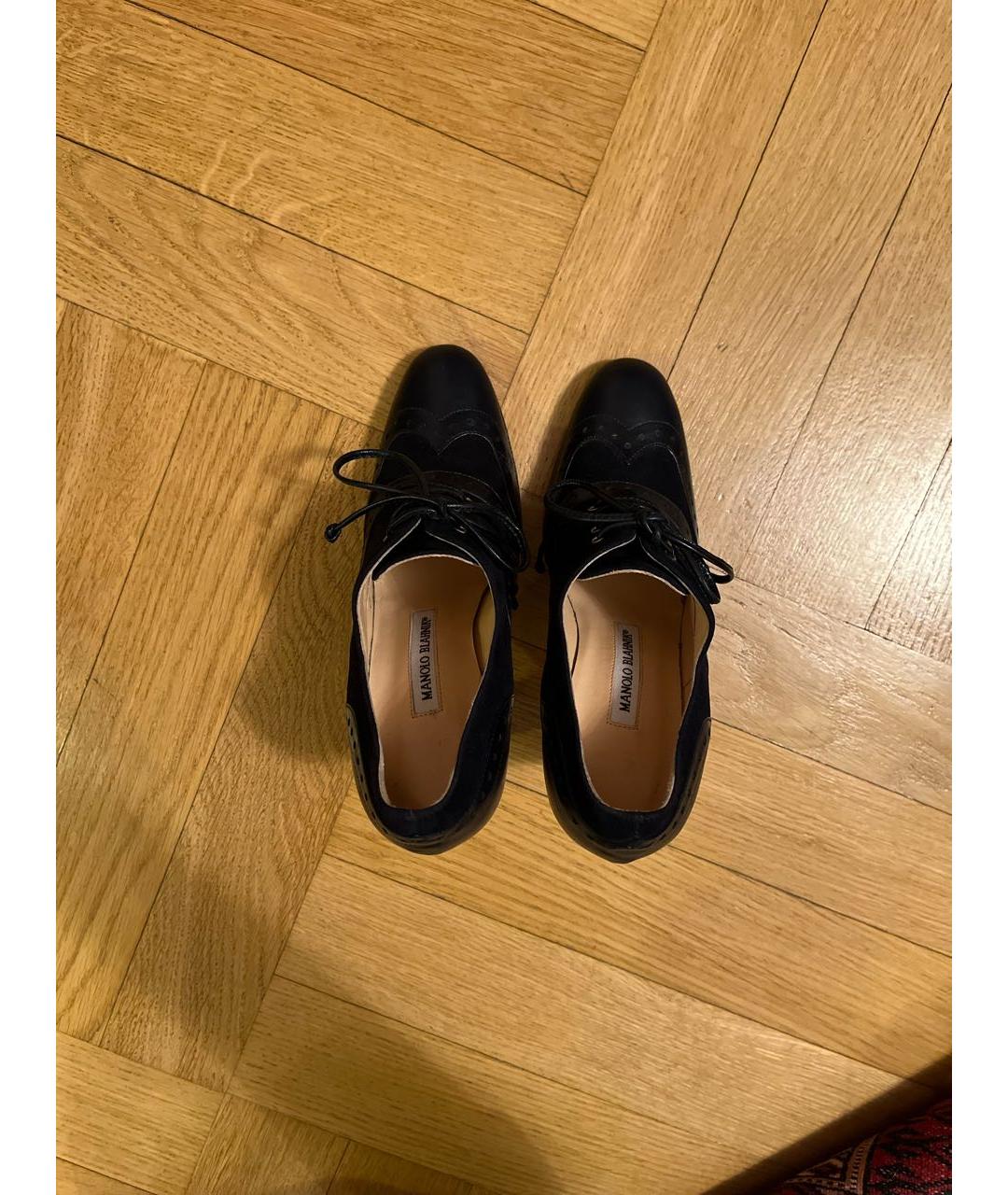MANOLO BLAHNIK Темно-синие кожаные ботинки, фото 3