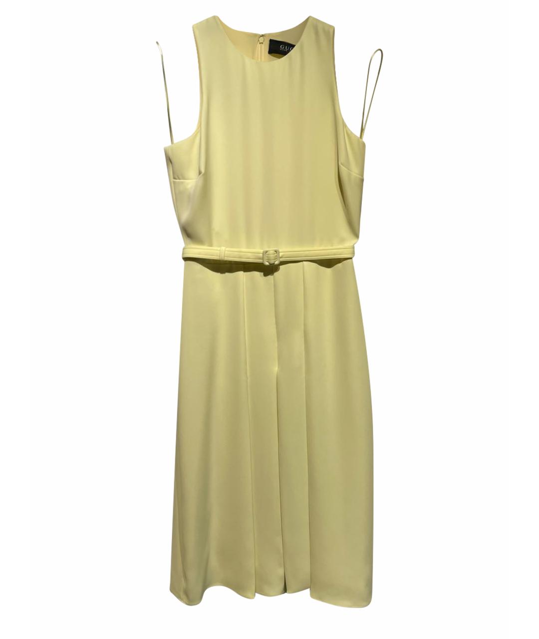 GUCCI Желтое шелковое коктейльное платье, фото 1