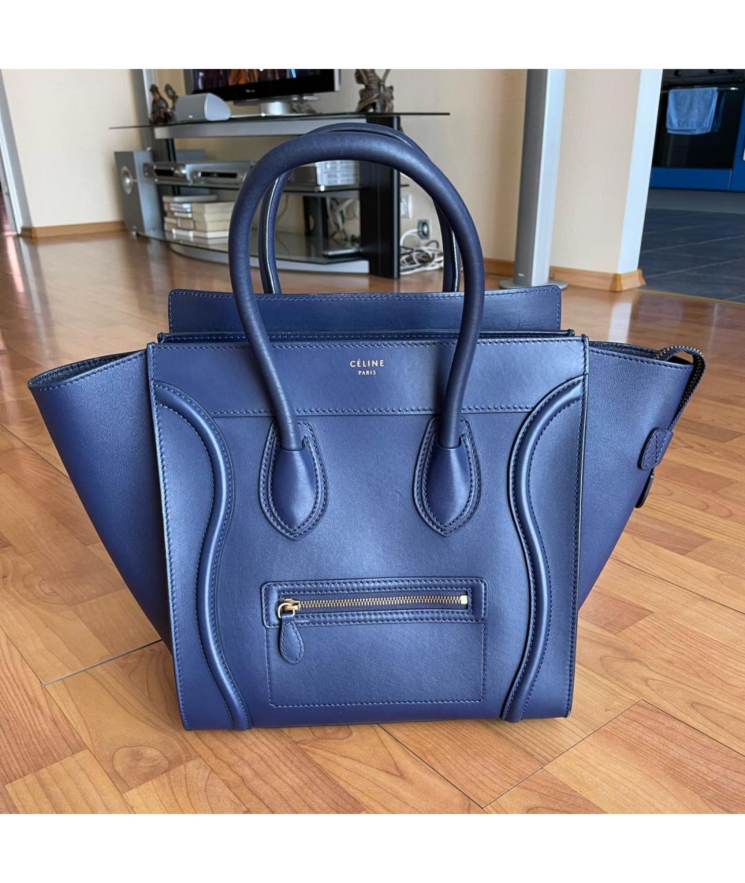 CELINE PRE-OWNED Темно-синяя кожаная сумка тоут, фото 9