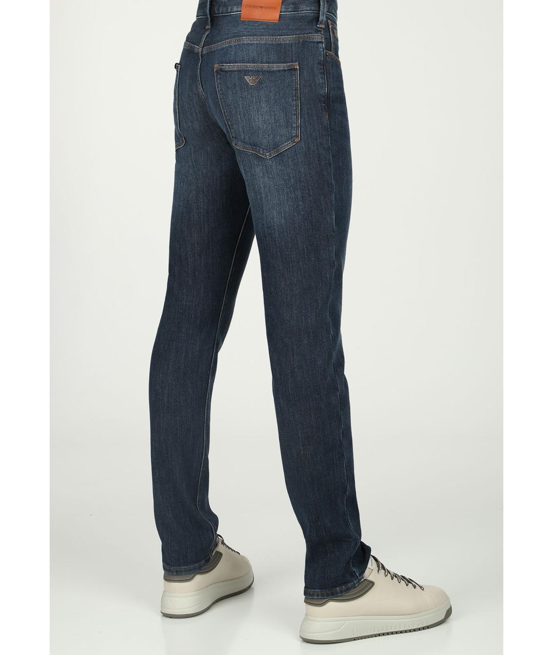 EMPORIO ARMANI Синие хлопковые прямые джинсы, фото 3