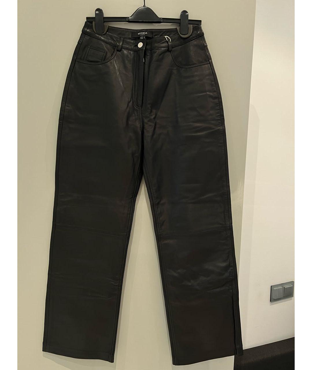 MUUBAA Черные кожаные прямые брюки, фото 4