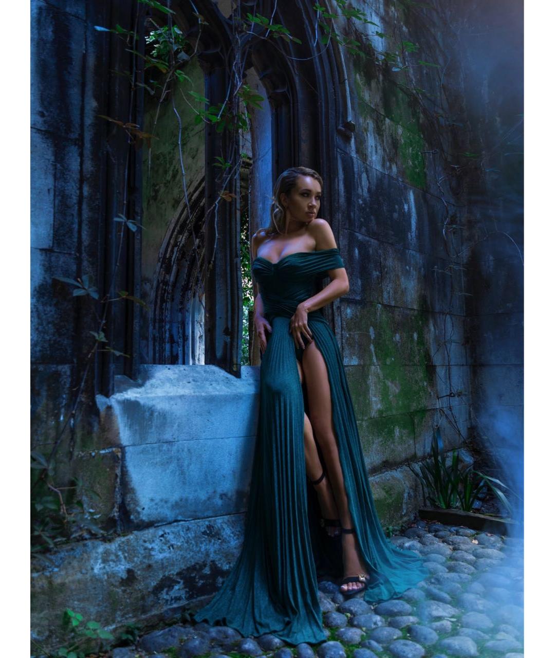 ELISABETTA FRANCHI Зеленые вискозное вечернее платье, фото 5