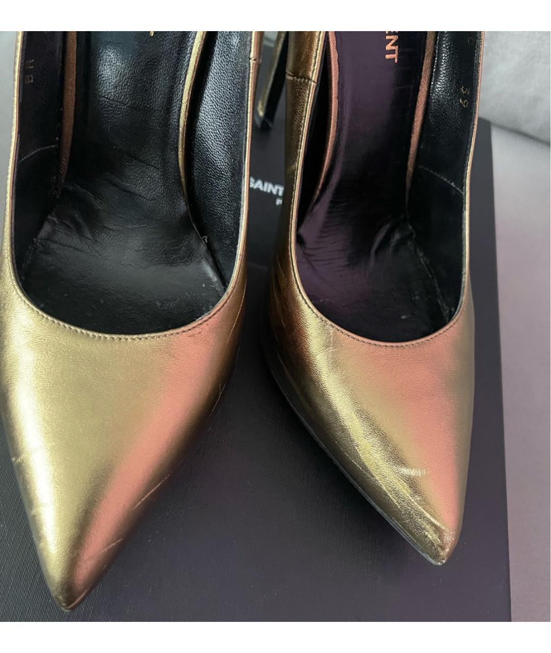 SAINT LAURENT Золотые кожаные туфли, фото 6