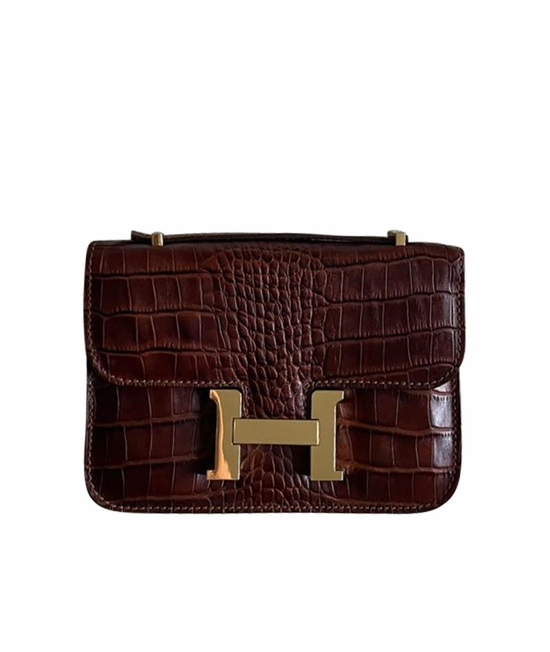 HERMES Коричневая сумка через плечо из экзотической кожи, фото 1