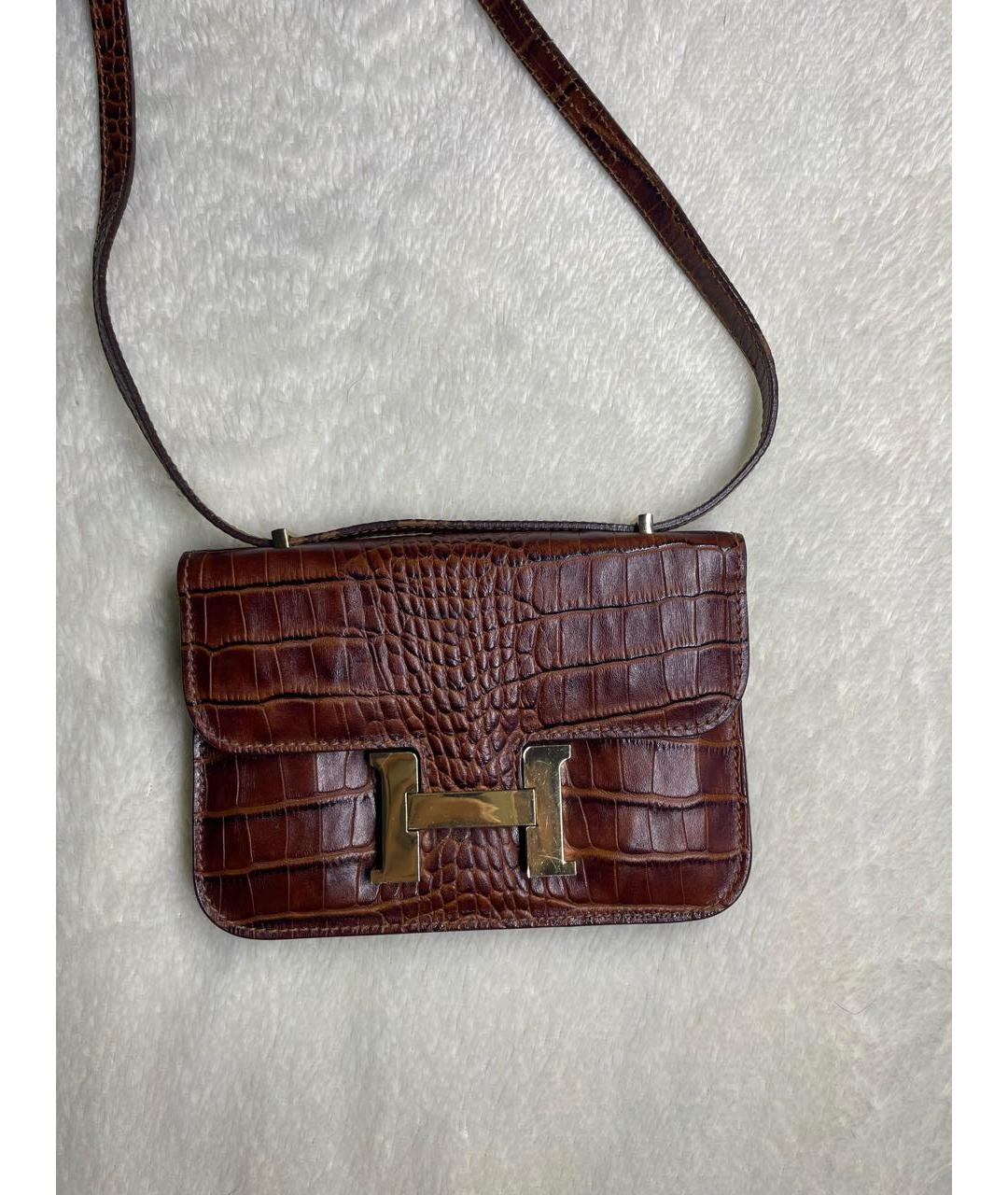 HERMES Коричневая сумка через плечо из экзотической кожи, фото 8