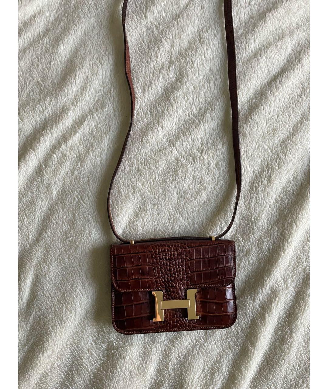 HERMES Коричневая сумка через плечо из экзотической кожи, фото 9