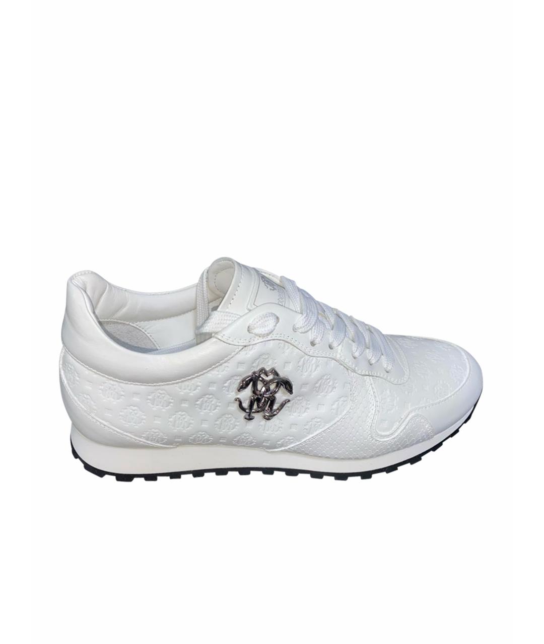 ROBERTO CAVALLI Белые кожаные низкие кроссовки / кеды, фото 1