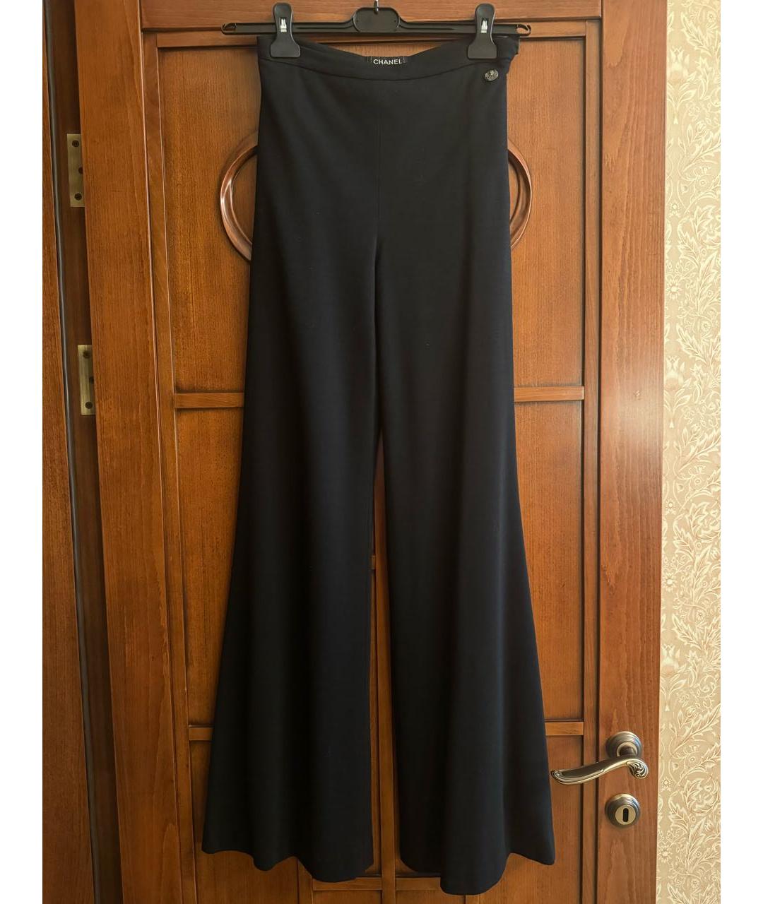 CHANEL PRE-OWNED Черные шерстяные брюки широкие, фото 6