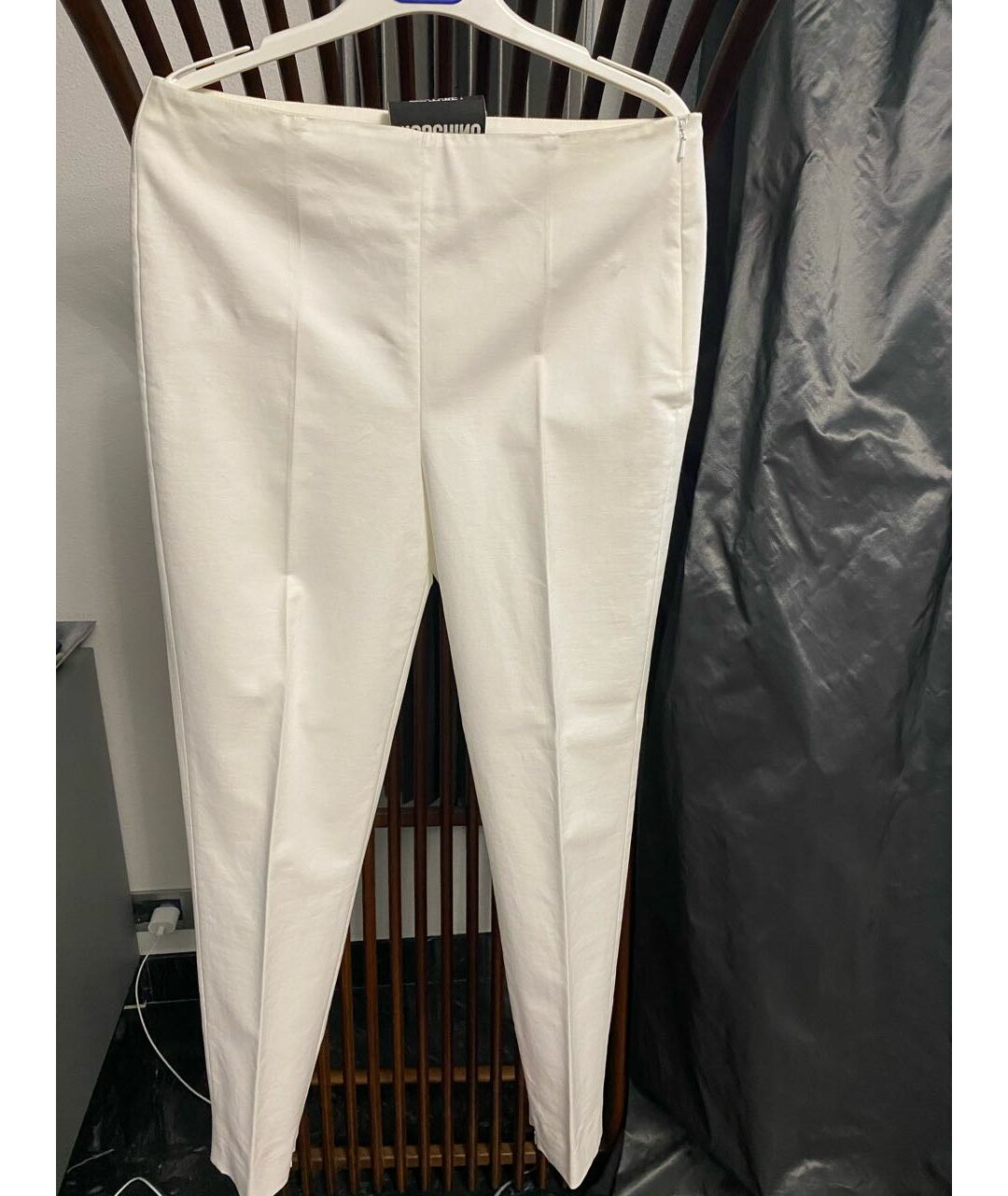 MOSCHINO Белые хлопко-эластановые прямые брюки, фото 2