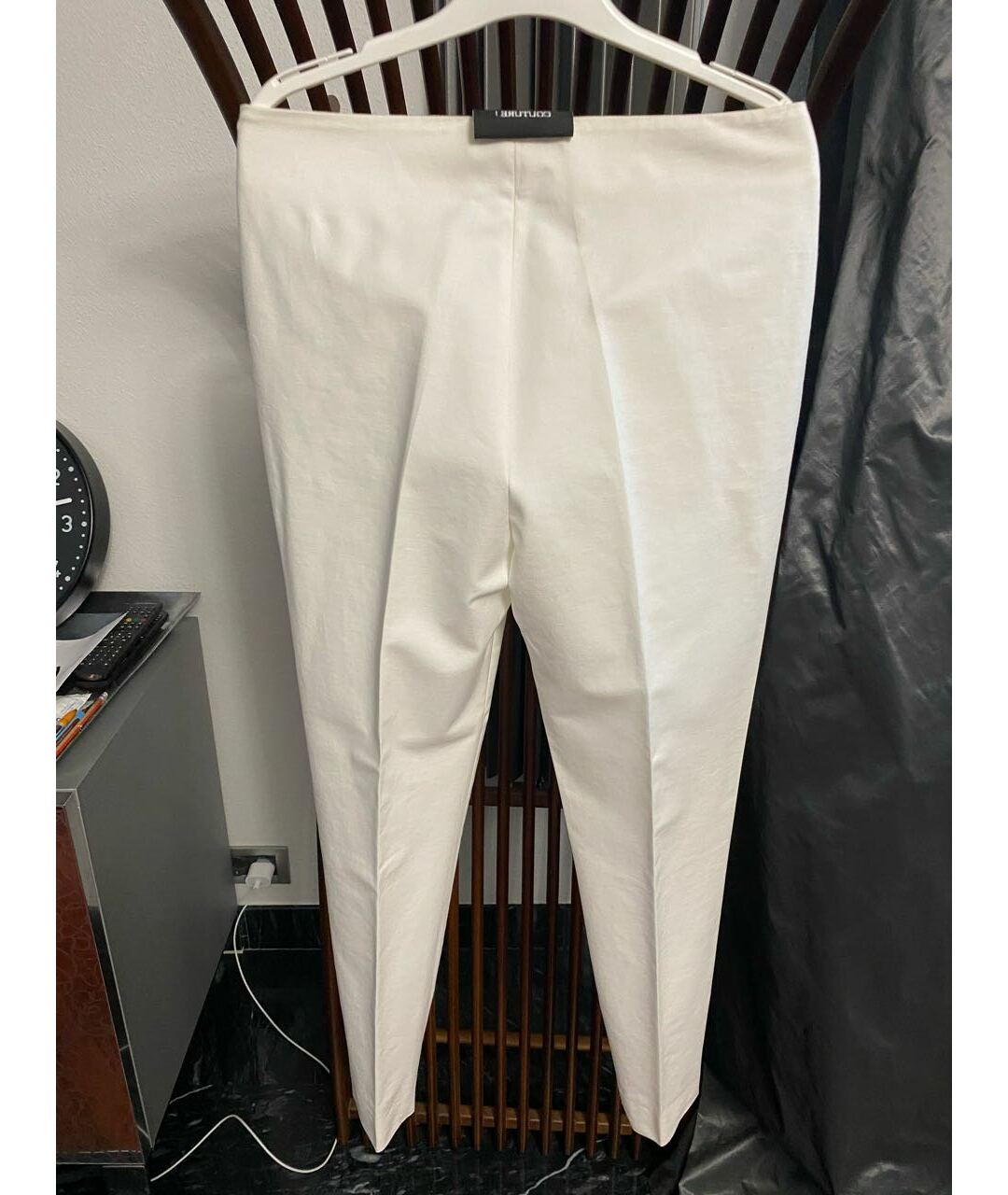 MOSCHINO Белые хлопко-эластановые прямые брюки, фото 3