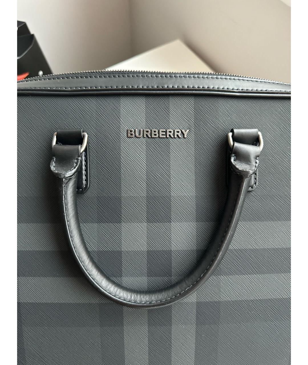 BURBERRY Серый кожаный портфель, фото 3