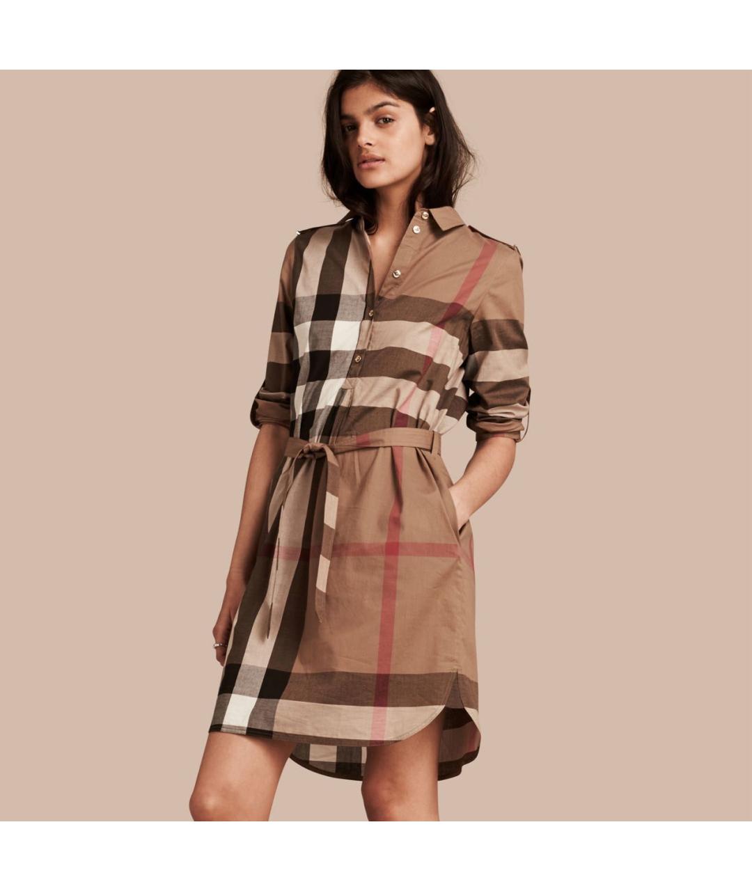 BURBERRY Коричневое хлопковое повседневное платье, фото 4